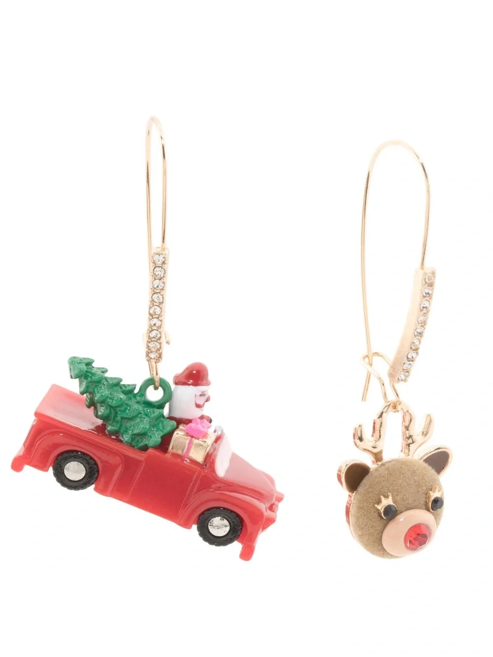 Betsey Johnson Jingle Bell Bling Mismatched Drop Christmas Dangle Earrings Santa
